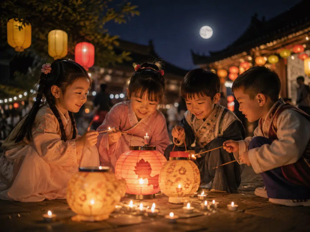 Children playing candles