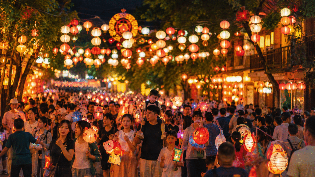 Different people from different families join the lantern parade
