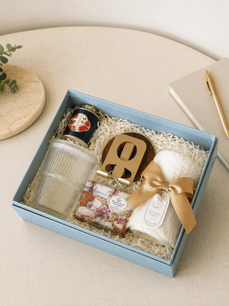 Blue Goodwill gift box with containment