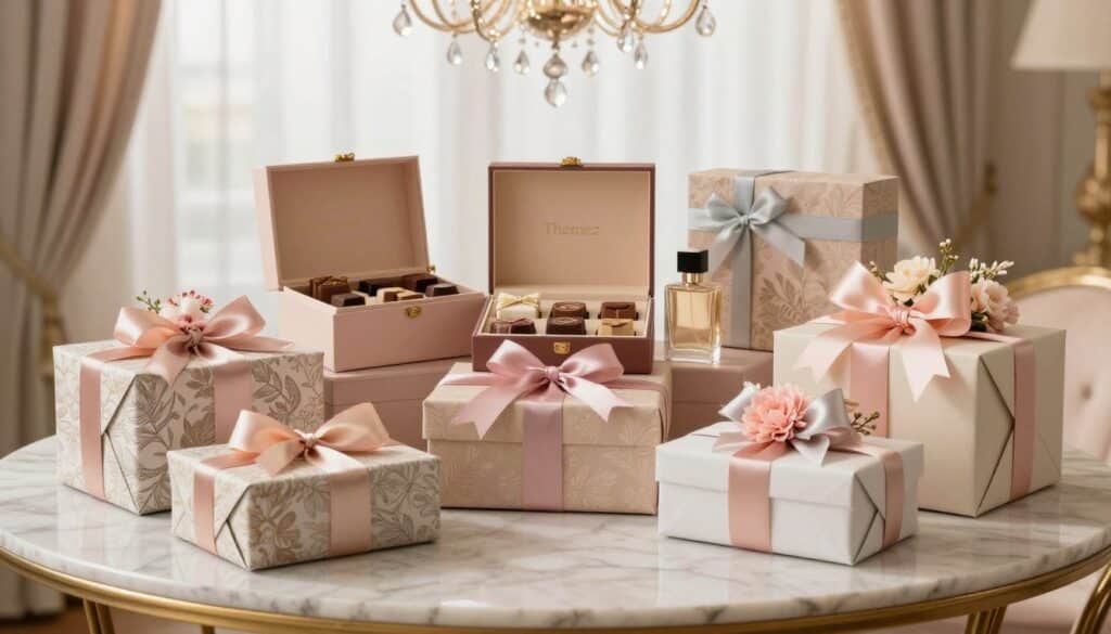 Elegant gifts on a marble table